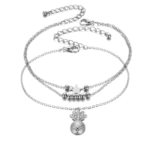 2 Piece Multilayer Star, Beads, Pineapple Anklet - Picture 3 of 3